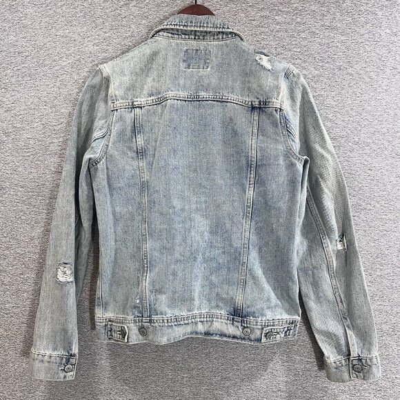 Old Navy Denim Jacket Women’s Medium Tall Distressed Light Wash Trucker Jean - Picture 13 of 13